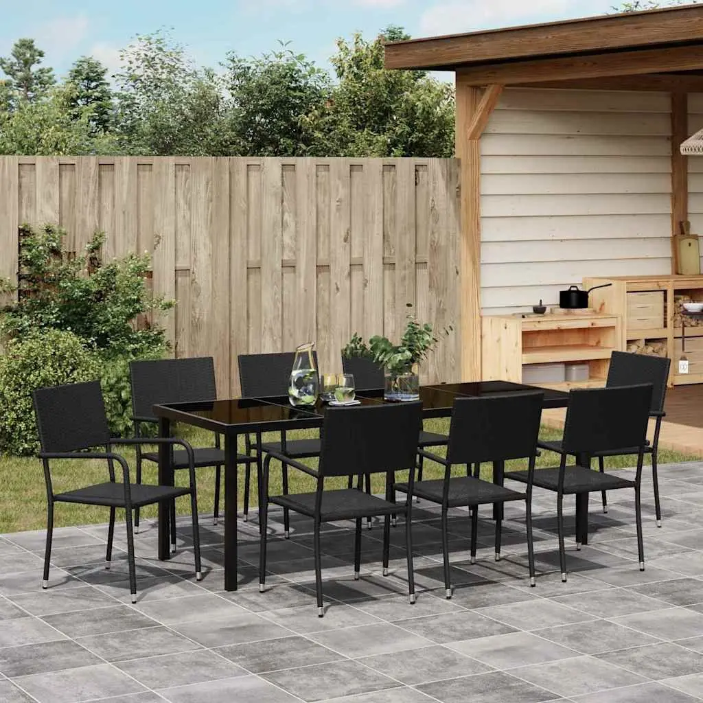 9 Piece Black Poly Rattan Outdoor Dining Set