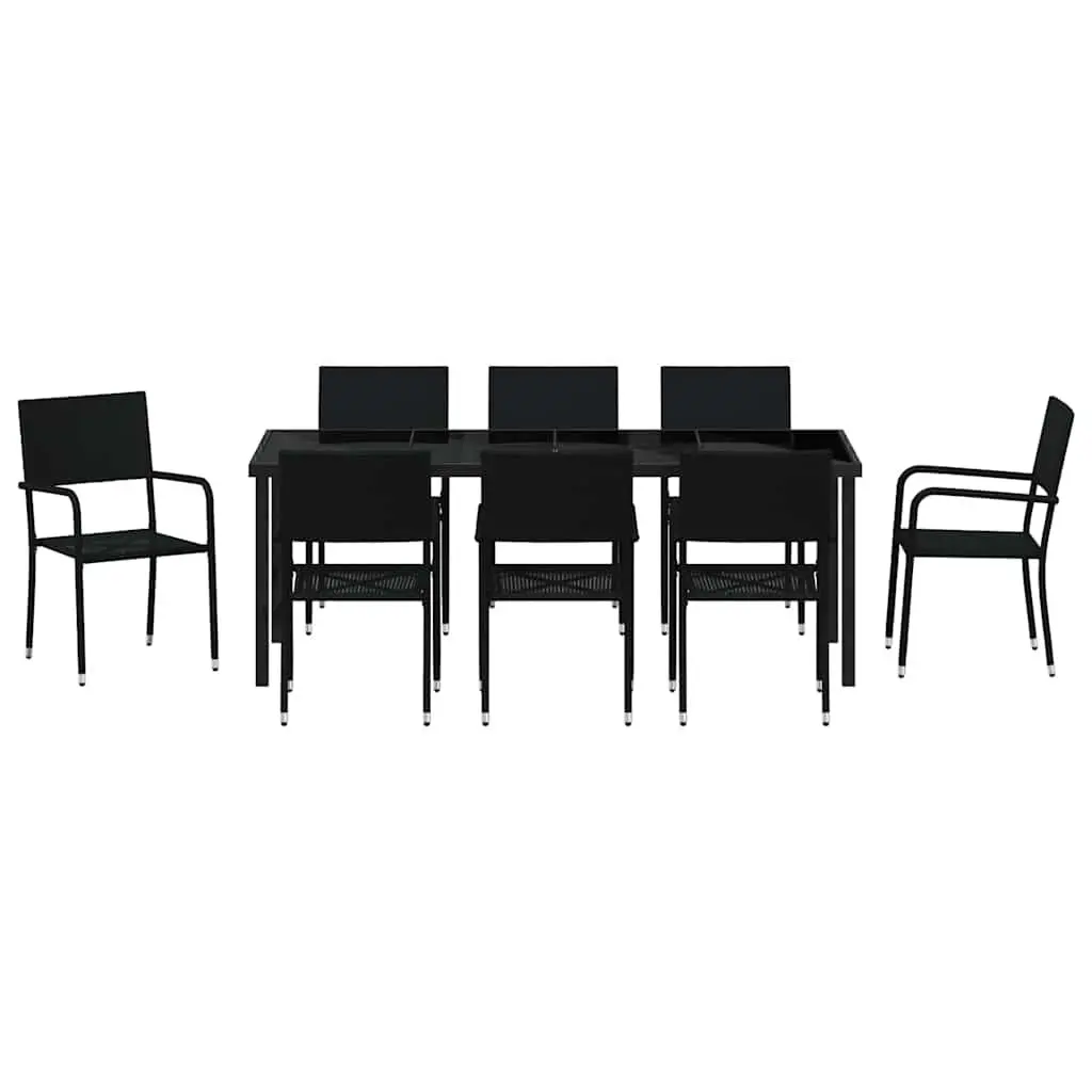 9 Piece Black Poly Rattan Outdoor Dining Set