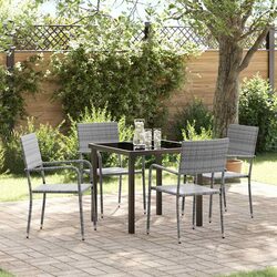 5 Piece Grey Poly Rattan Garden Dining Set with Cushions
