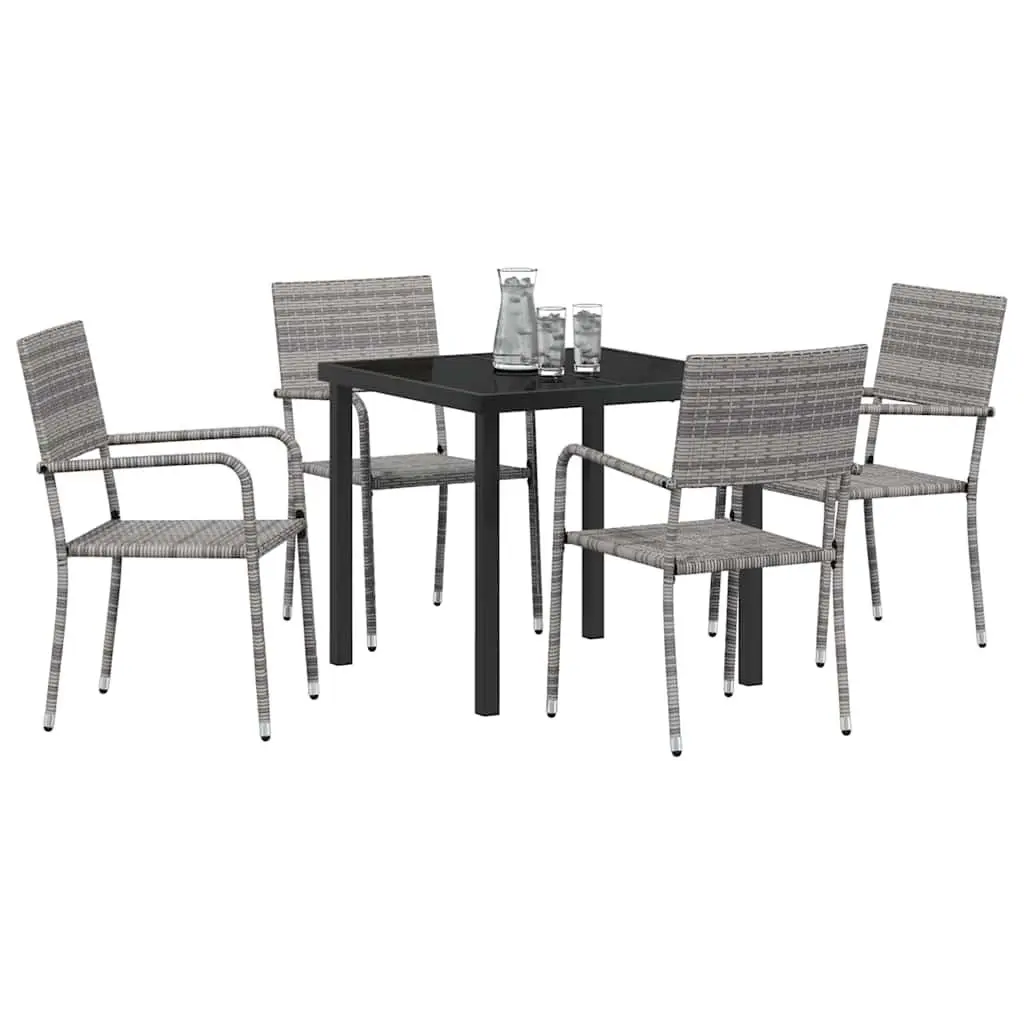 Garden Dining Set Poly Rattan 5 Piece Outdoor Furniture Grey with Cushion