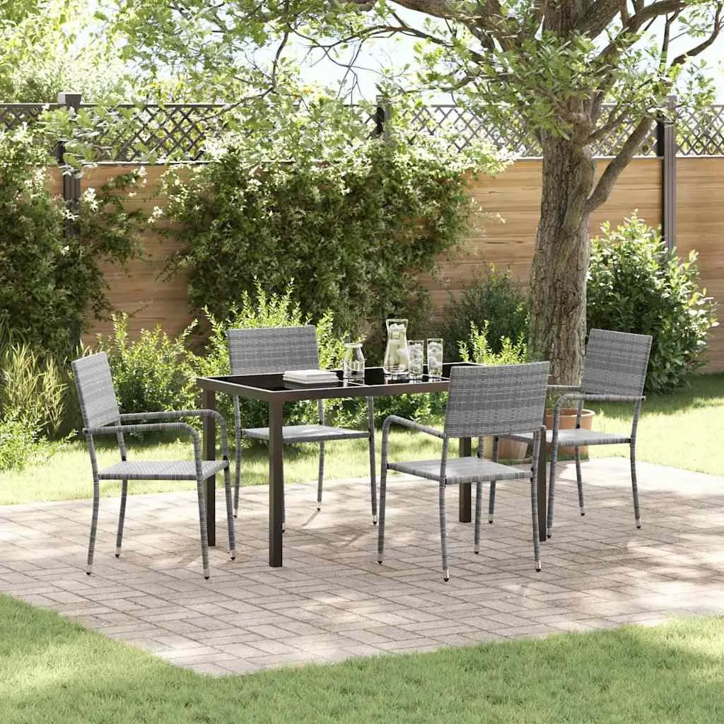 5 Piece Garden Dining Set in Grey Poly Rattan