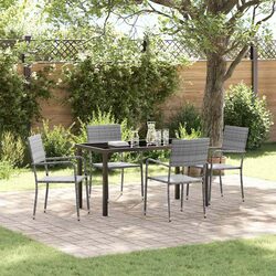 Durable 5 Piece Garden Dining Set in Grey Poly Rattan