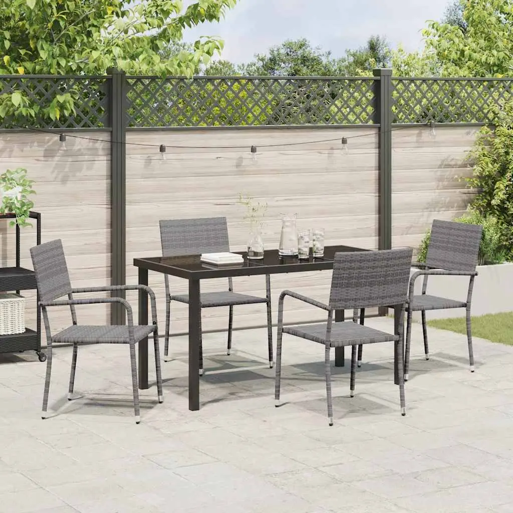 5 Piece Garden Dining Set in Grey Poly Rattan