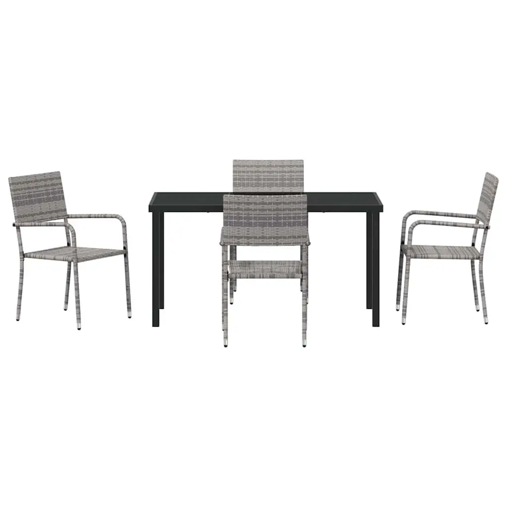5 Piece Garden Dining Set in Grey Poly Rattan