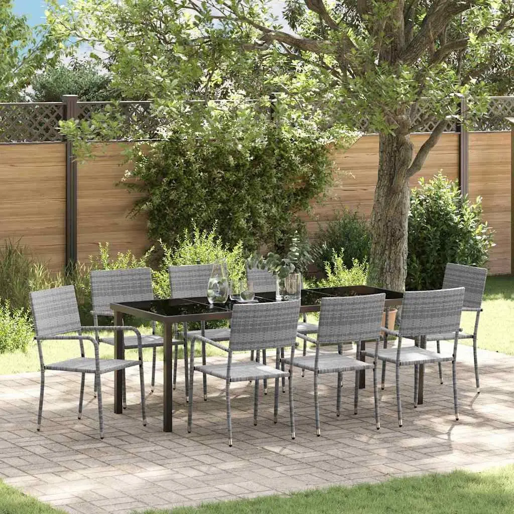 9-Piece Grey Poly Rattan Garden Dining Set