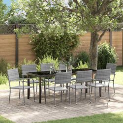 Stylish 9-Piece Grey Poly Rattan Garden Dining Set