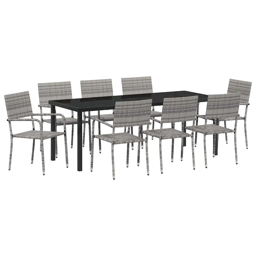 9-Piece Grey Poly Rattan Garden Dining Set