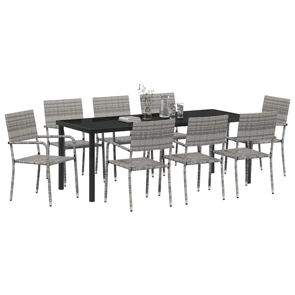 9-Piece Grey Poly Rattan Garden Dining Set