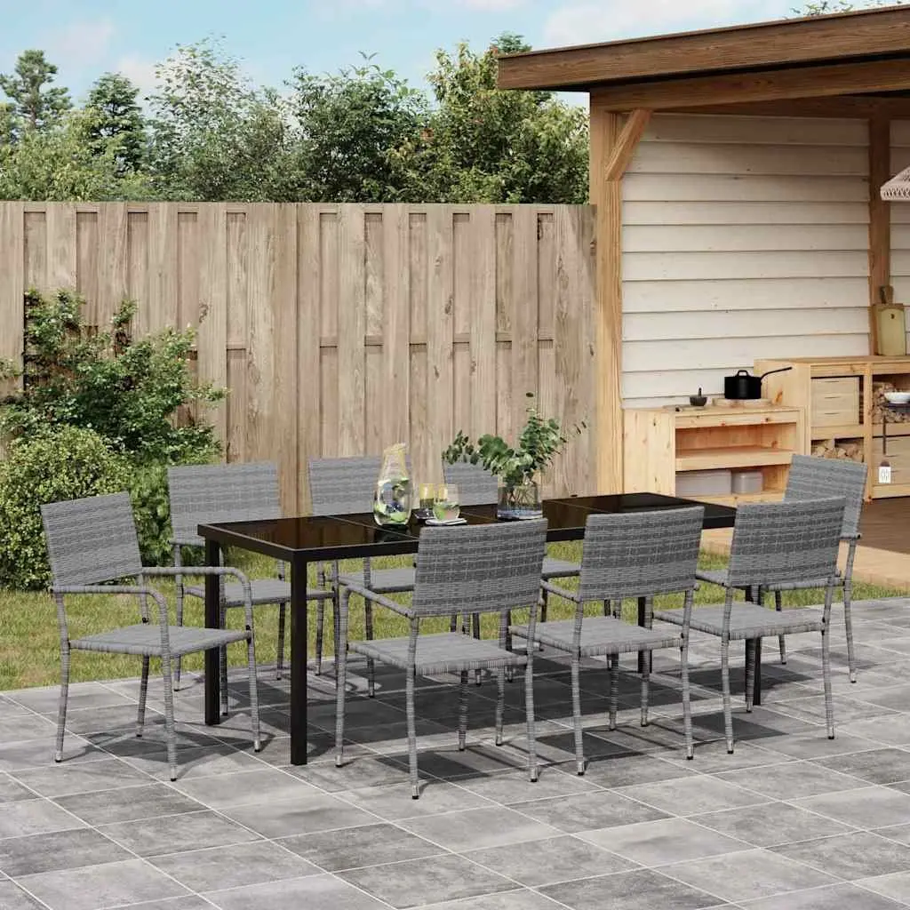 9-Piece Grey Poly Rattan Garden Dining Set