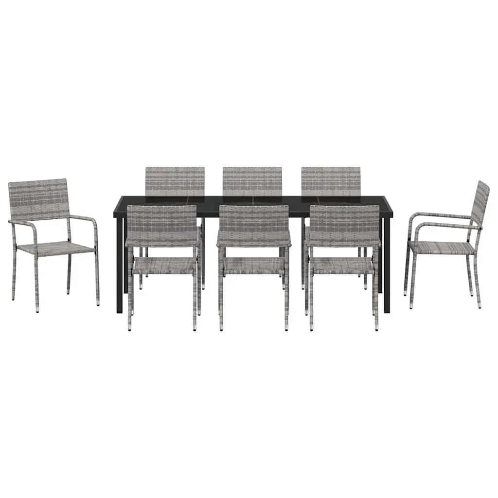 9-Piece Grey Poly Rattan Garden Dining Set