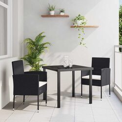 3 Piece Black Poly Rattan Outdoor Dining Set
