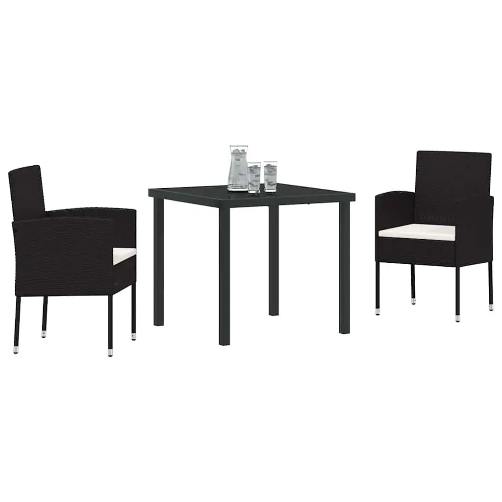 Outdoor Garden Dining Set Poly Rattan 3 Piece Black