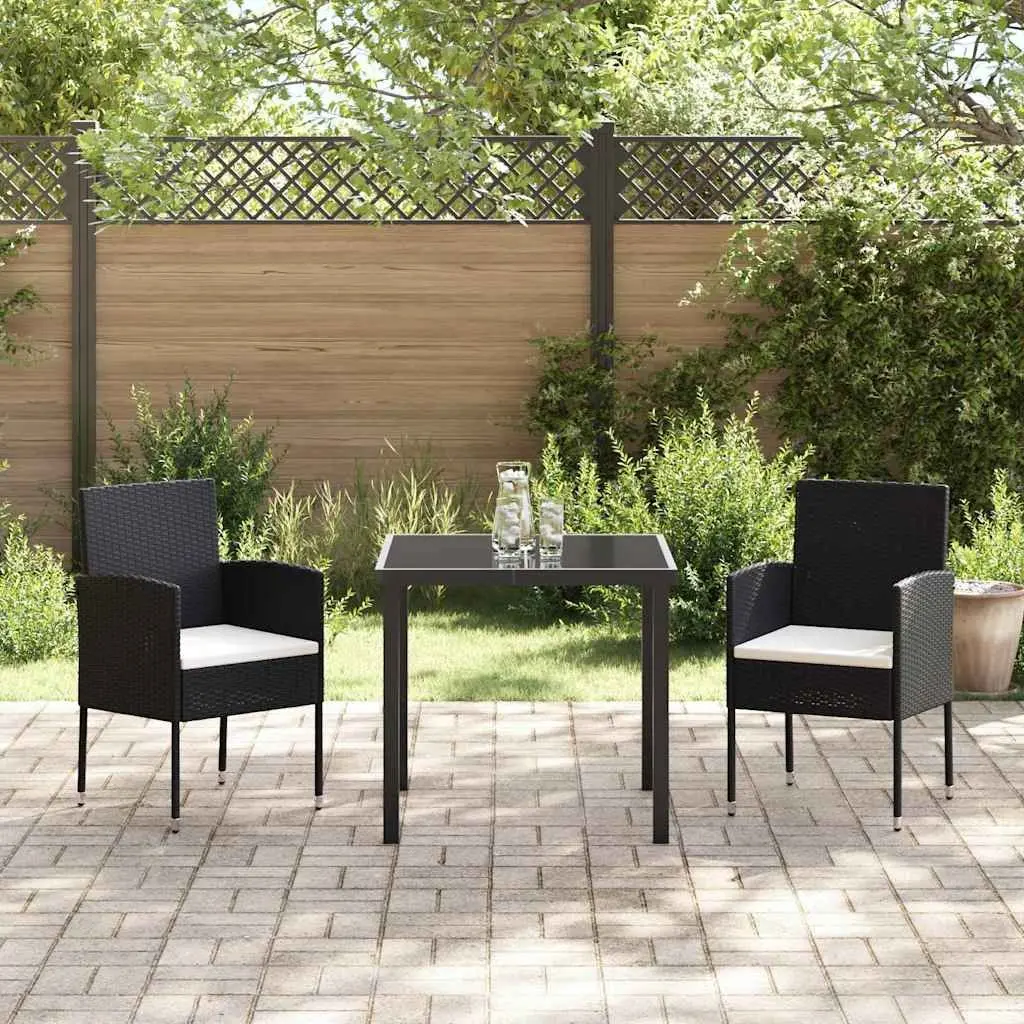 Outdoor Garden Dining Set Poly Rattan 3 Piece Black