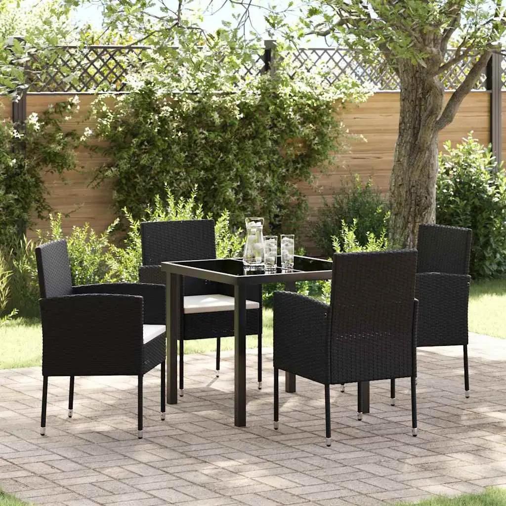 5-Piece Garden Dining Set with Black Rattan