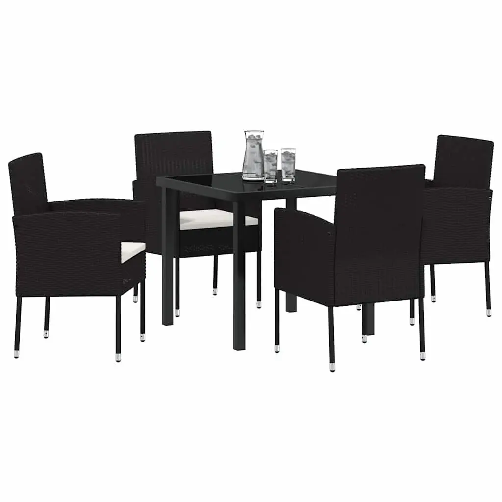 5-Piece Garden Dining Set with Black Rattan