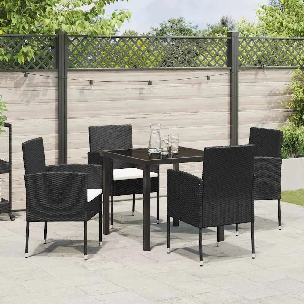 5-Piece Garden Dining Set with Black Rattan