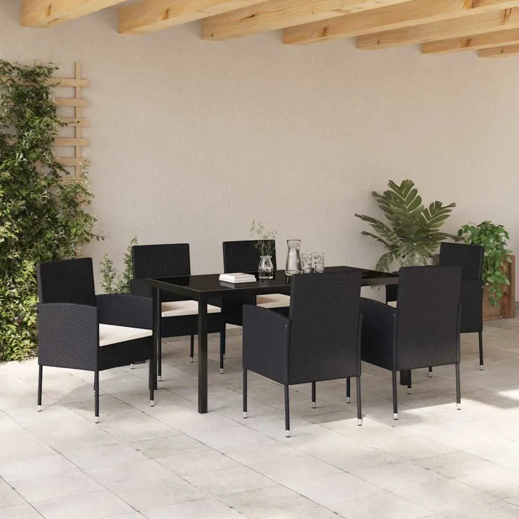 7 Piece Garden Dining Set with Rattan Chairs