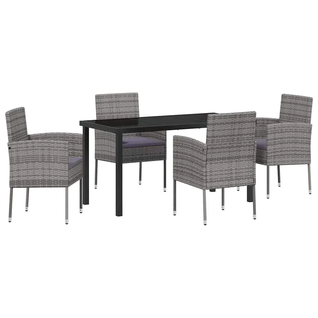 Garden Dining Set Poly Rattan 5 Piece Outdoor Furniture Grey Glass Top Table Chairs