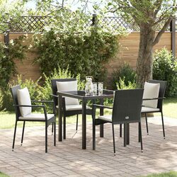 Black Poly Rattan Garden Dining Set with Tempered Glass
