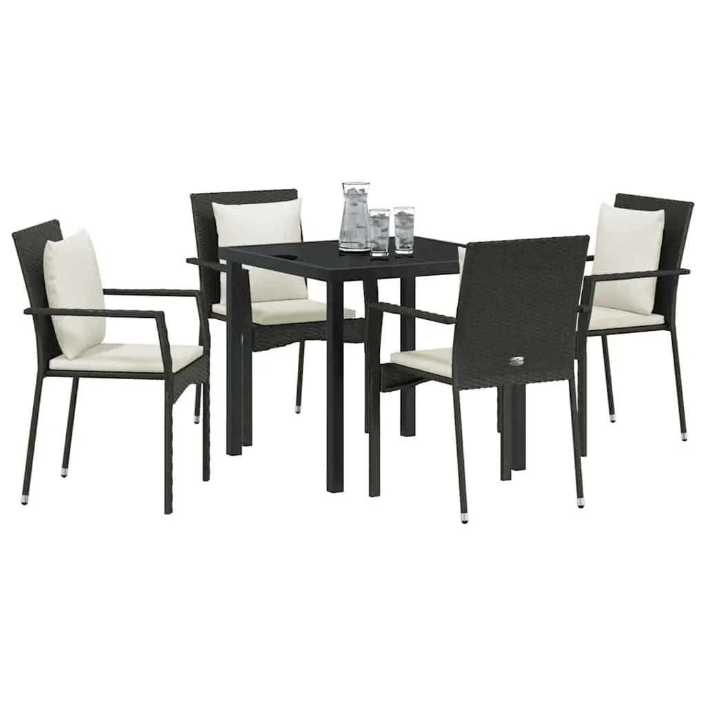 Black Poly Rattan Garden Dining Set with Tempered Glass