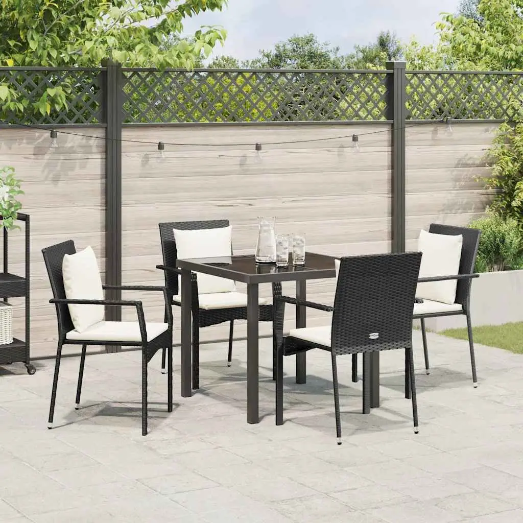 Black Poly Rattan Garden Dining Set with Tempered Glass