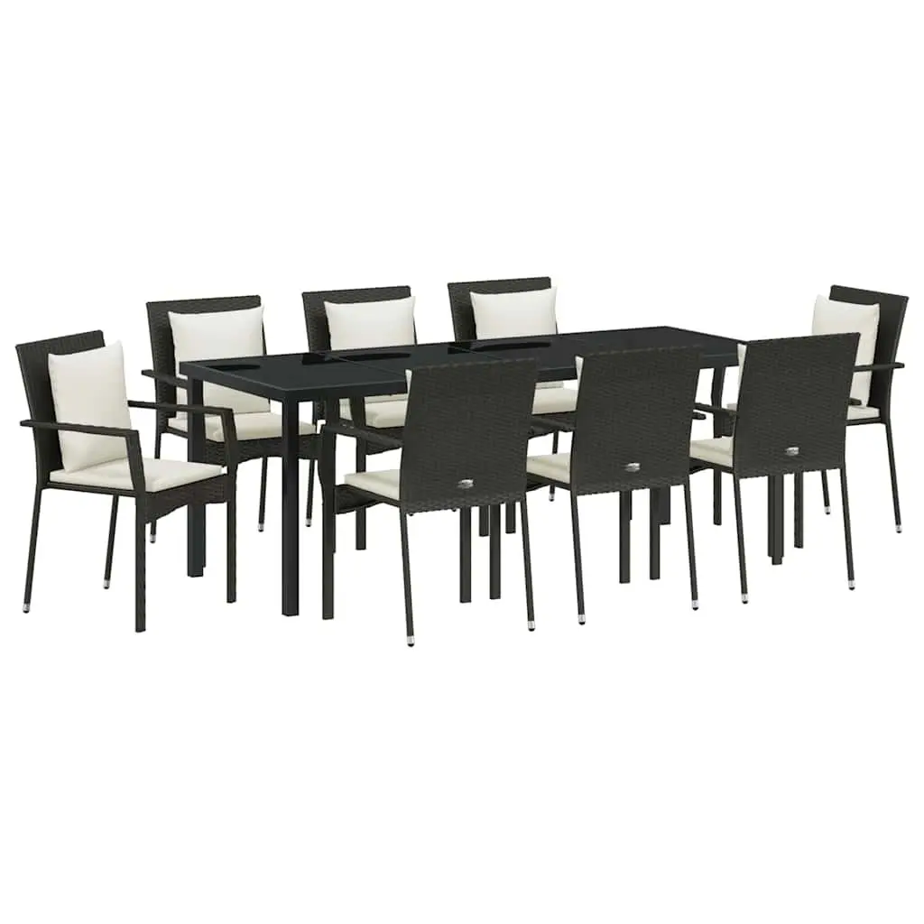 9 Piece Black Outdoor Dining Set with Rattan Chairs