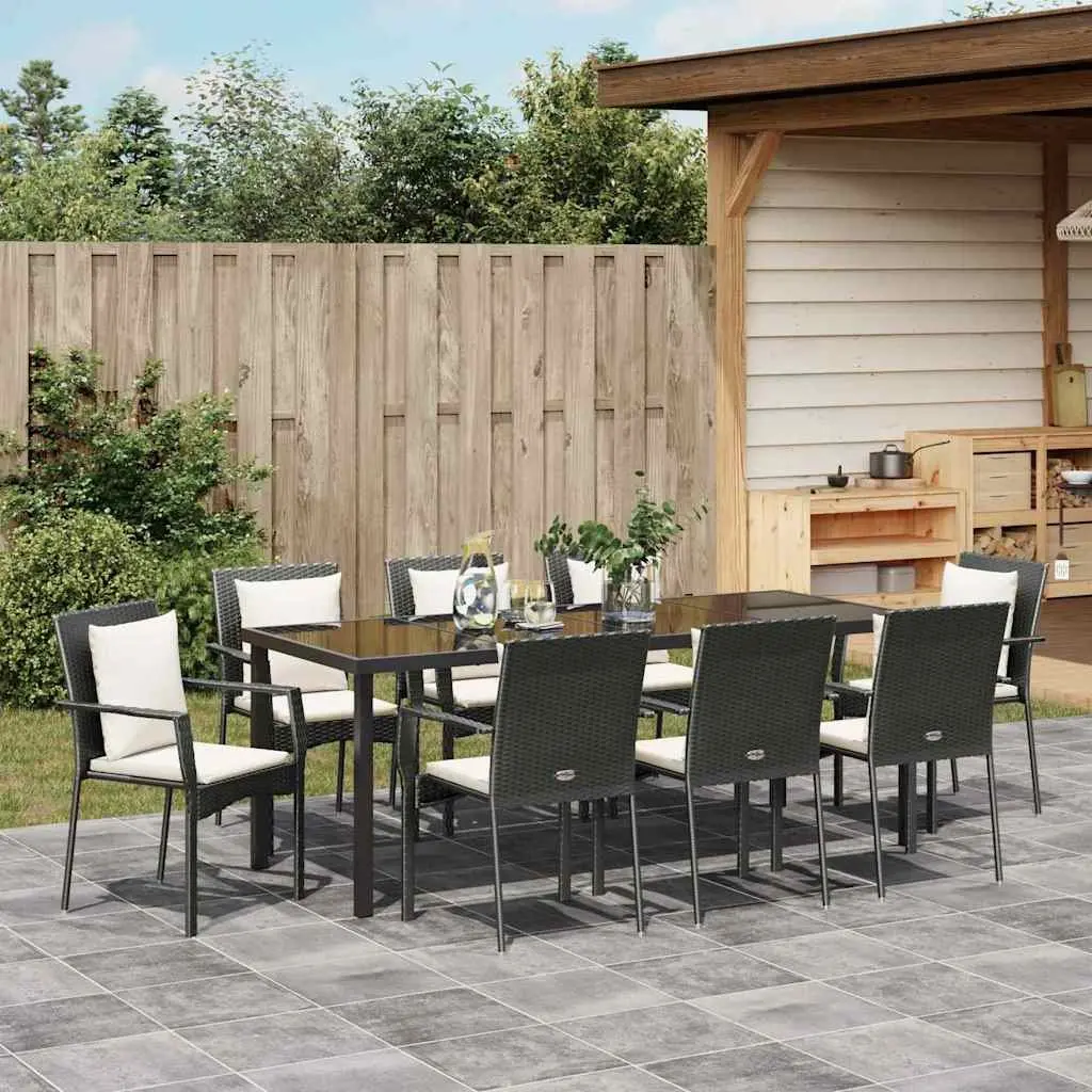 9 Piece Black Outdoor Dining Set with Rattan Chairs
