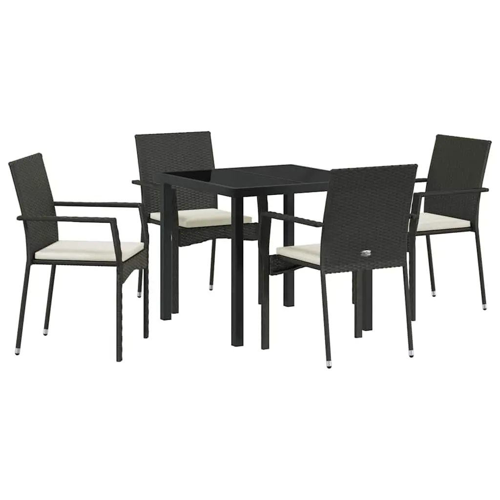 Outdoor Garden Dining Set Poly Rattan 5 Pieces Black