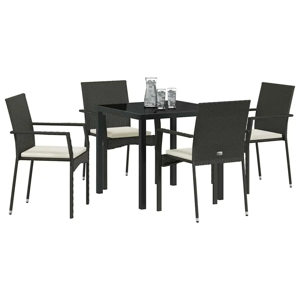 Outdoor Garden Dining Set Poly Rattan 5 Pieces Black