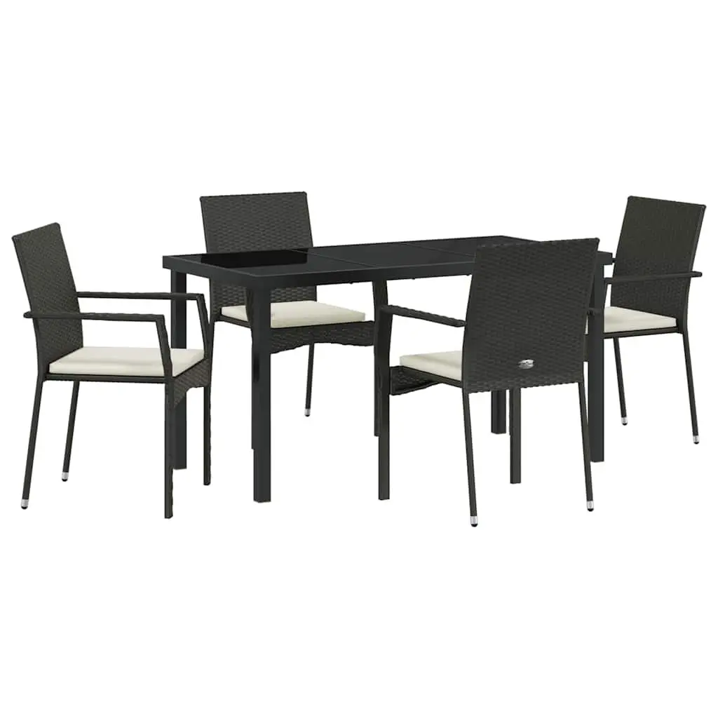 5-Piece Garden Dining Set with Tempered Glass Table
