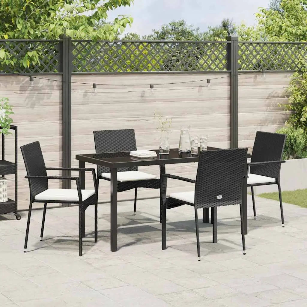 5-Piece Garden Dining Set with Tempered Glass Table