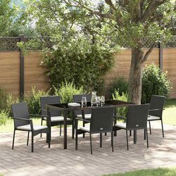 7-Piece Black Poly Rattan Outdoor Dining Set