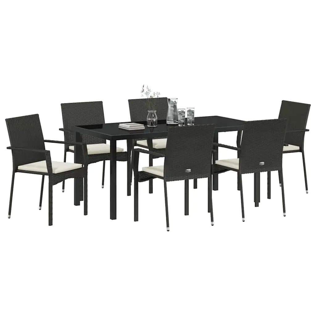 7-Piece Black Poly Rattan Outdoor Dining Set