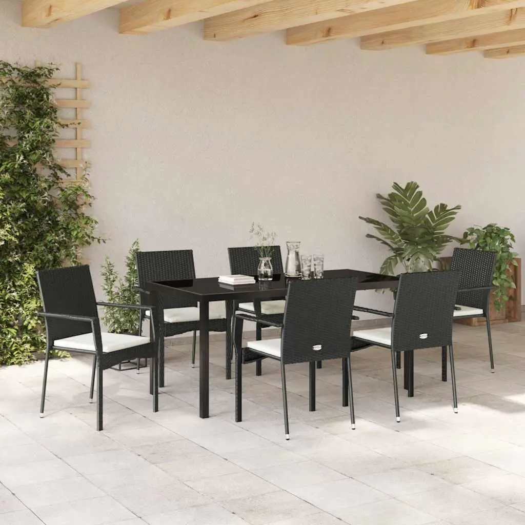 7-Piece Black Poly Rattan Outdoor Dining Set