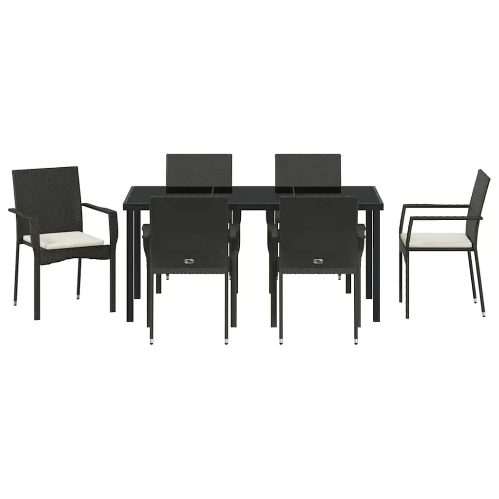 7-Piece Black Poly Rattan Outdoor Dining Set