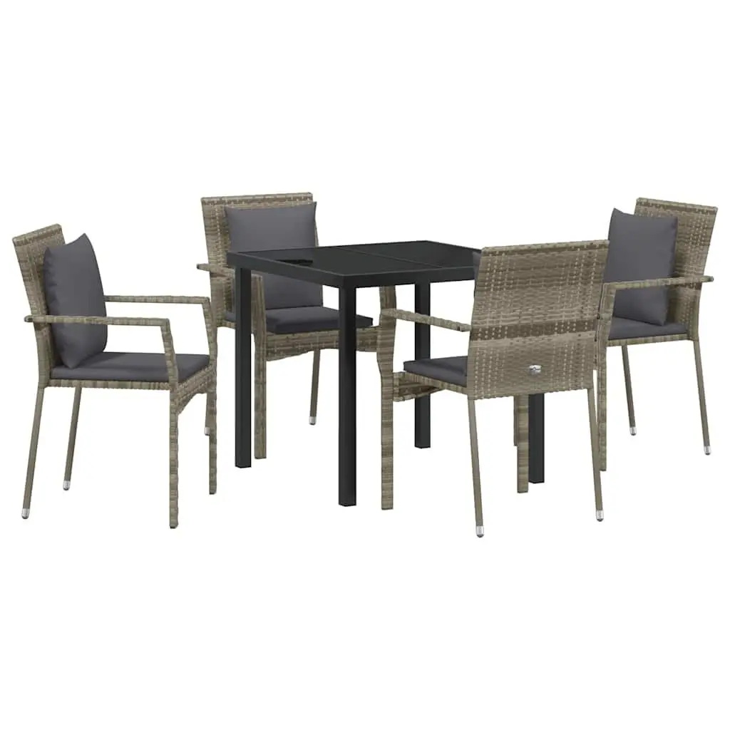 5-Piece Grey Poly Rattan Outdoor Dining Set