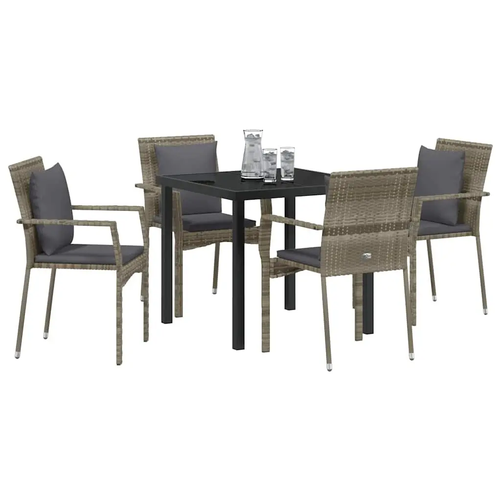 5-Piece Grey Poly Rattan Outdoor Dining Set