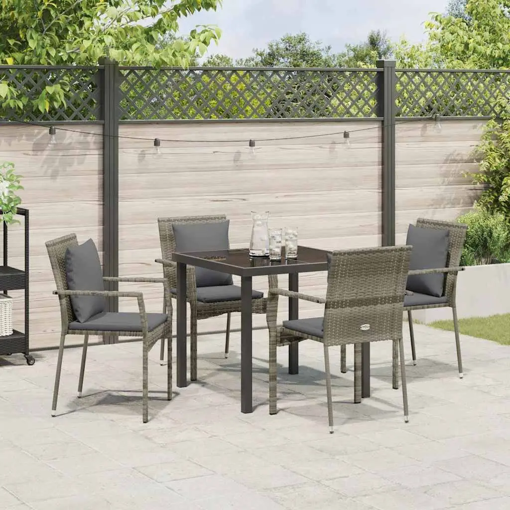 5-Piece Grey Poly Rattan Outdoor Dining Set