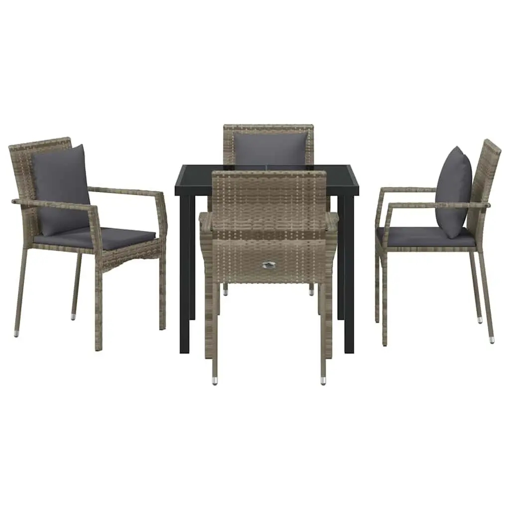 5-Piece Grey Poly Rattan Outdoor Dining Set
