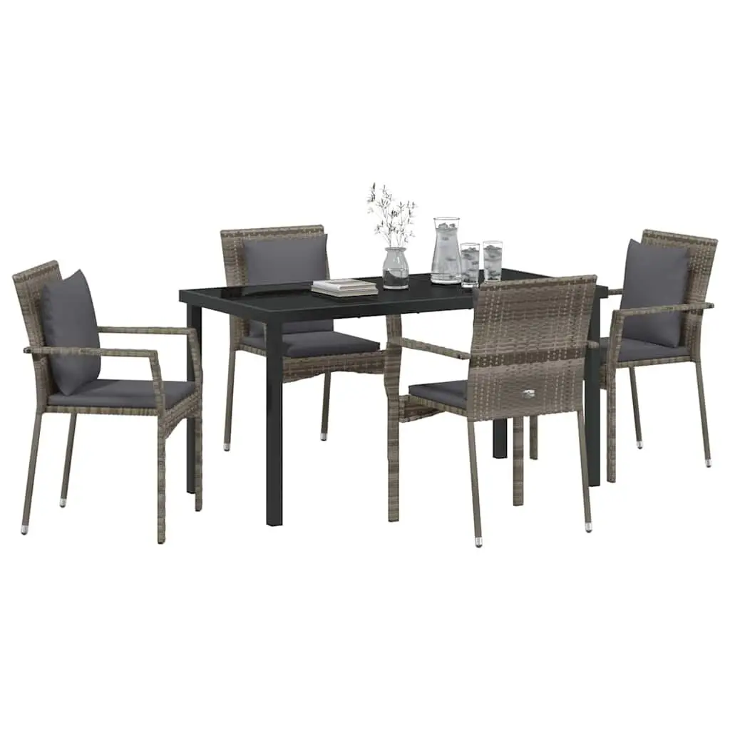 5-Piece Garden Dining Set with Tempered Glass