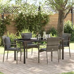 5 Piece Grey Poly Rattan Outdoor Dining Set with Glass Top