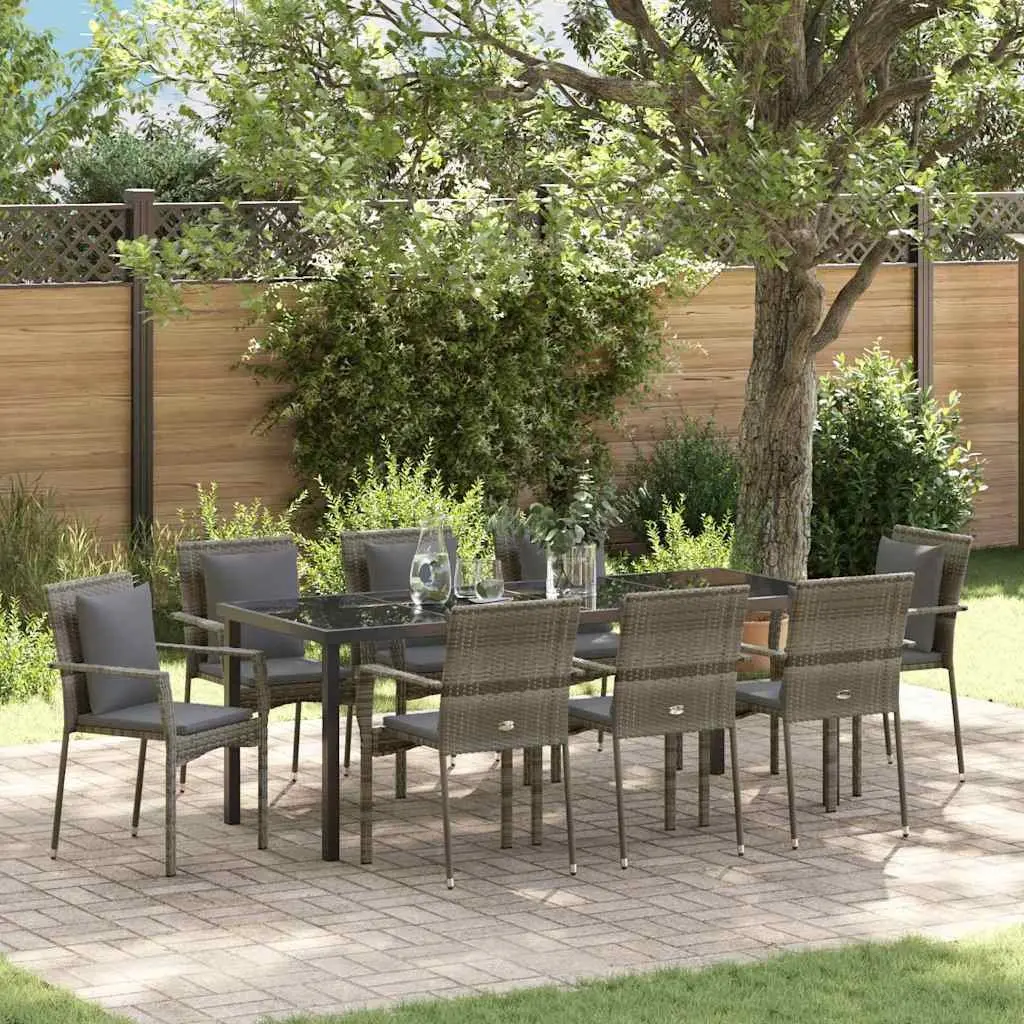 9-Piece Outdoor Dining Set in Grey Poly Rattan