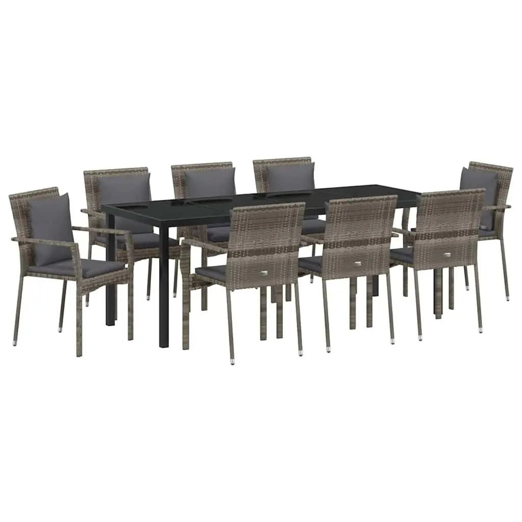 9-Piece Outdoor Dining Set in Grey Poly Rattan