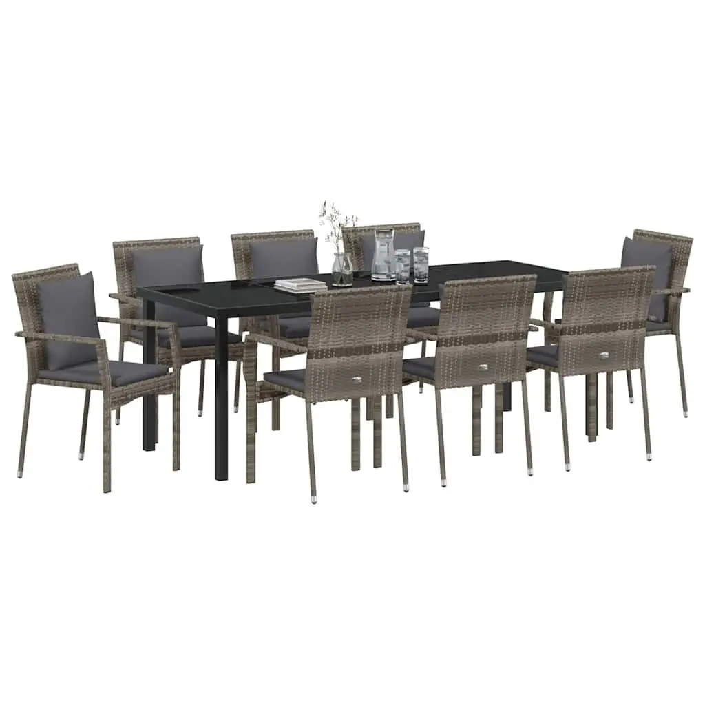 9-Piece Outdoor Dining Set in Grey Poly Rattan