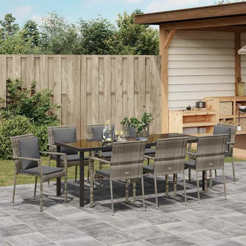 9-Piece Outdoor Dining Set in Grey Poly Rattan