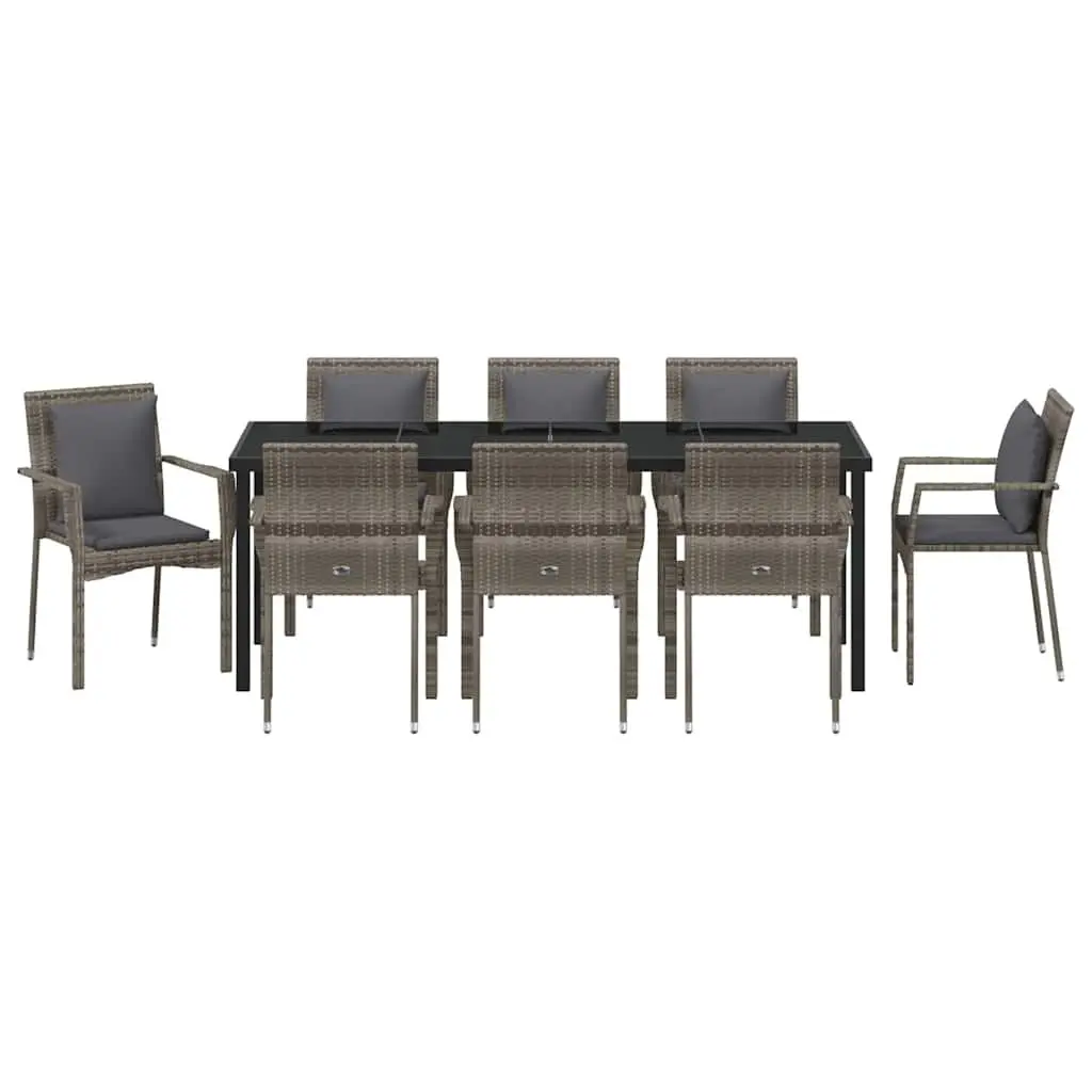 9-Piece Outdoor Dining Set in Grey Poly Rattan