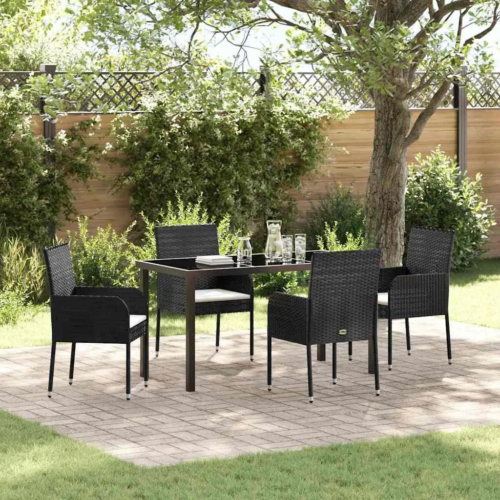 Garden Dining Set 5 Piece Outdoor Furniture with Cushions Black Poly Rattan