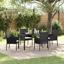 Durable 5-Piece Garden Dining Set with Cushions - Black