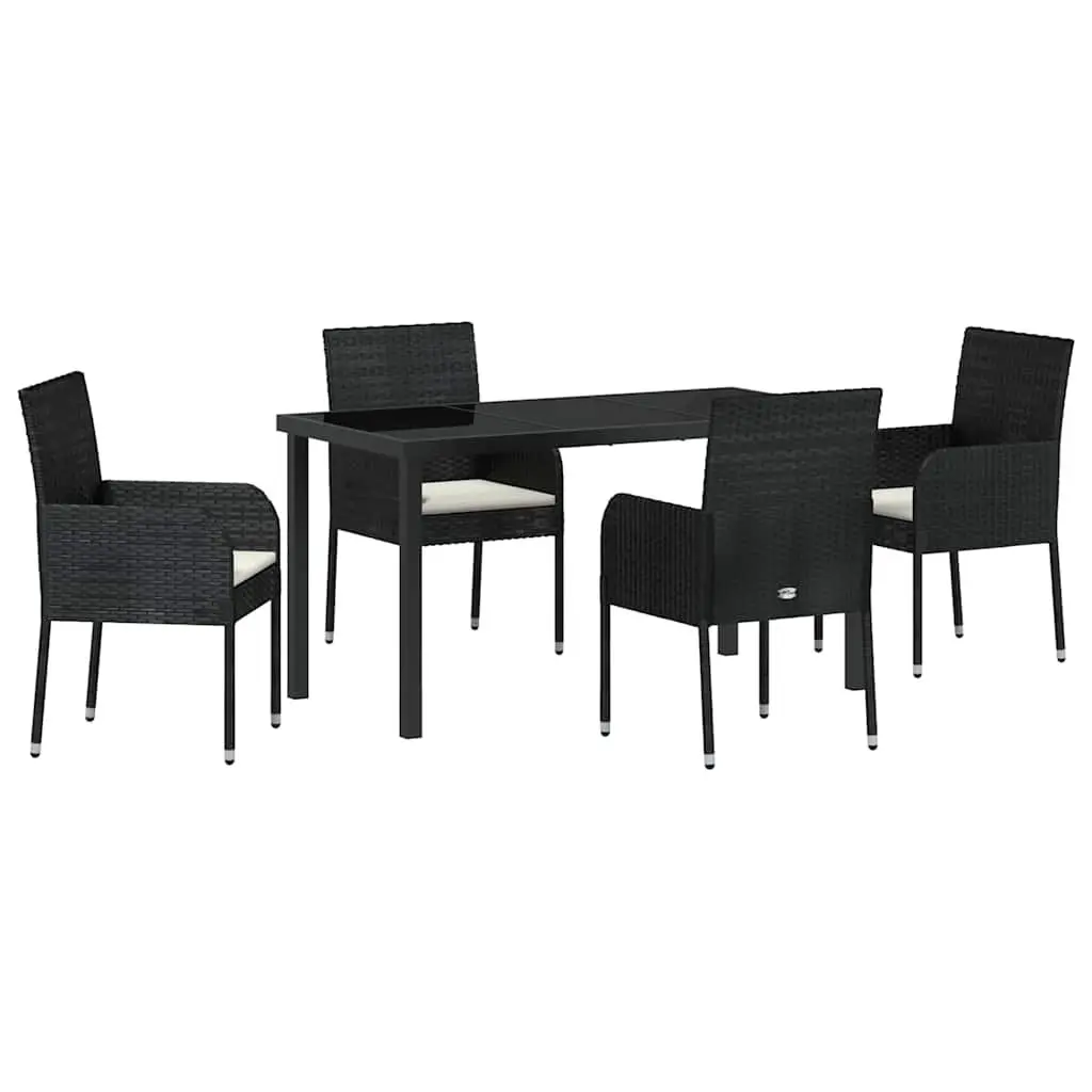 Garden Dining Set 5 Piece Outdoor Furniture with Cushions Black Poly Rattan