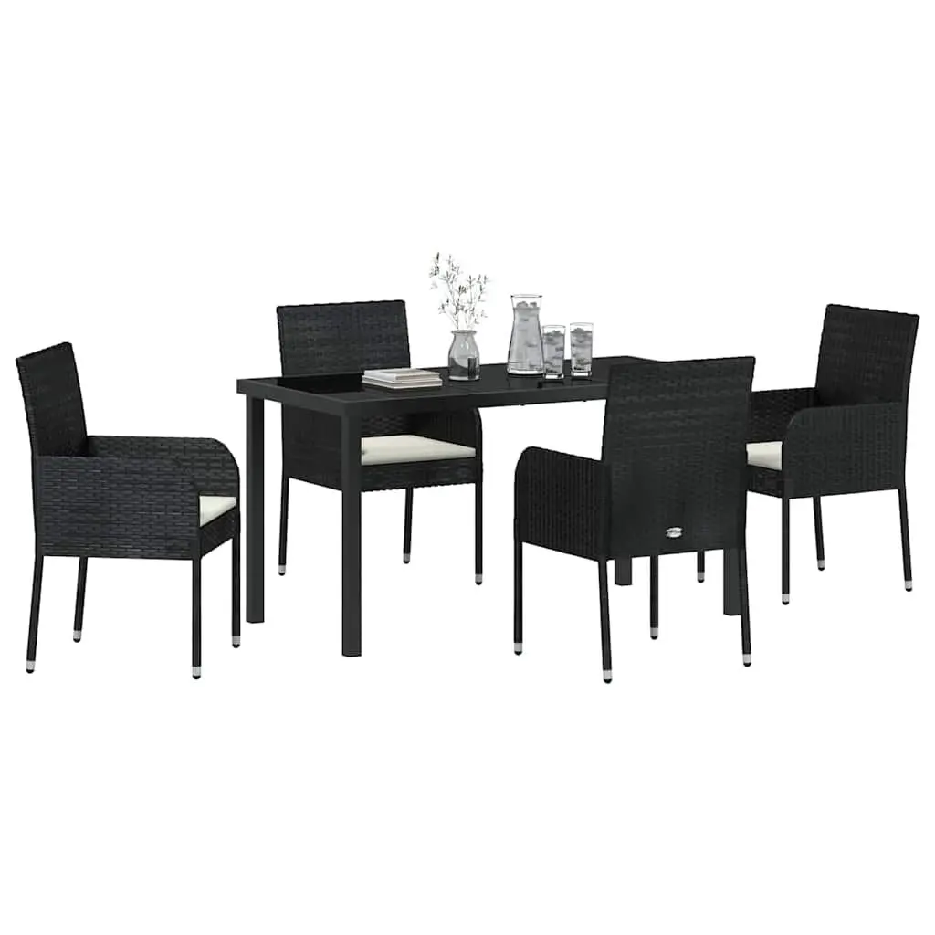 Garden Dining Set 5 Piece Outdoor Furniture with Cushions Black Poly Rattan